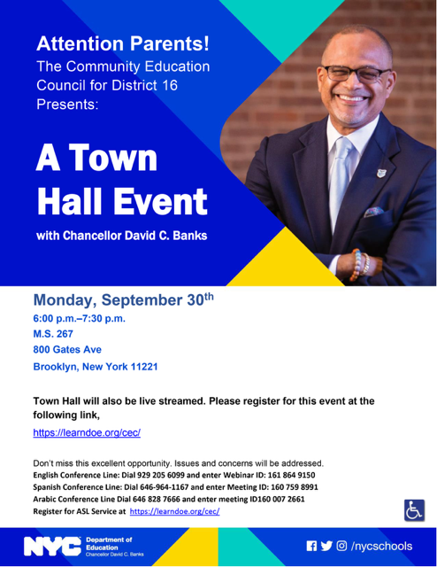 The Community Education Council for District 16 Presents: A Town Hall Event with Chancellor David C. Banks